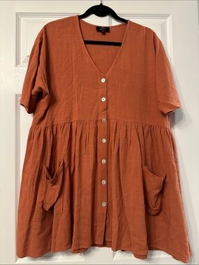 Button-Front Peplum Top in Rust Orange